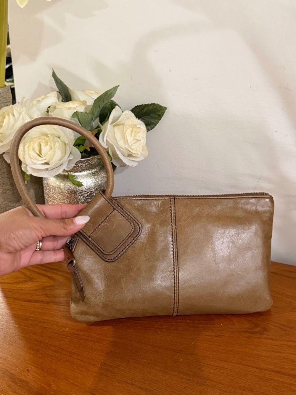 HOBO Brown Leather Sable Wristlet Clutch Purse